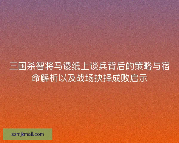 三国杀智将马谡纸上谈兵背后的策略与宿命解析以及战场抉择成败启示